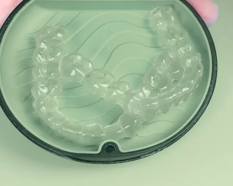 Alinhadores transparentes Invisalign dentro do estojo verde